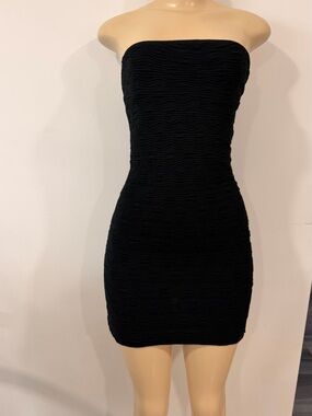 Guess Strapless Black Textured Bodycon Mini Dress